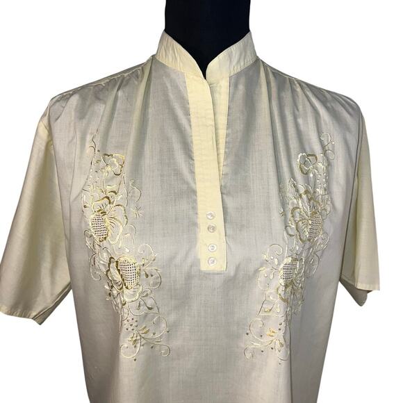 Paul Game Paris Mens XL yellow embroidered short sleeve sheer Barong Polo Shirt - Picture 2 of 6